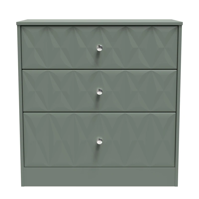 Image of San Jose Ready Assembled Matt Green 3 Drawer Chest (H)791mm (W)766mm (D)395mm