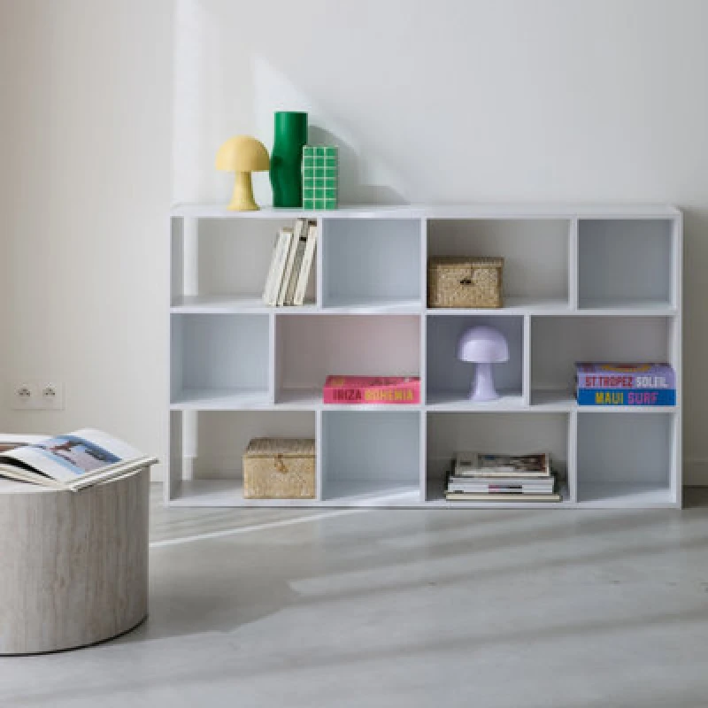 Image of Sweeek - 3-Shelf Bookshelf With 12 Compartments Pieter White 140X23X80 Cm