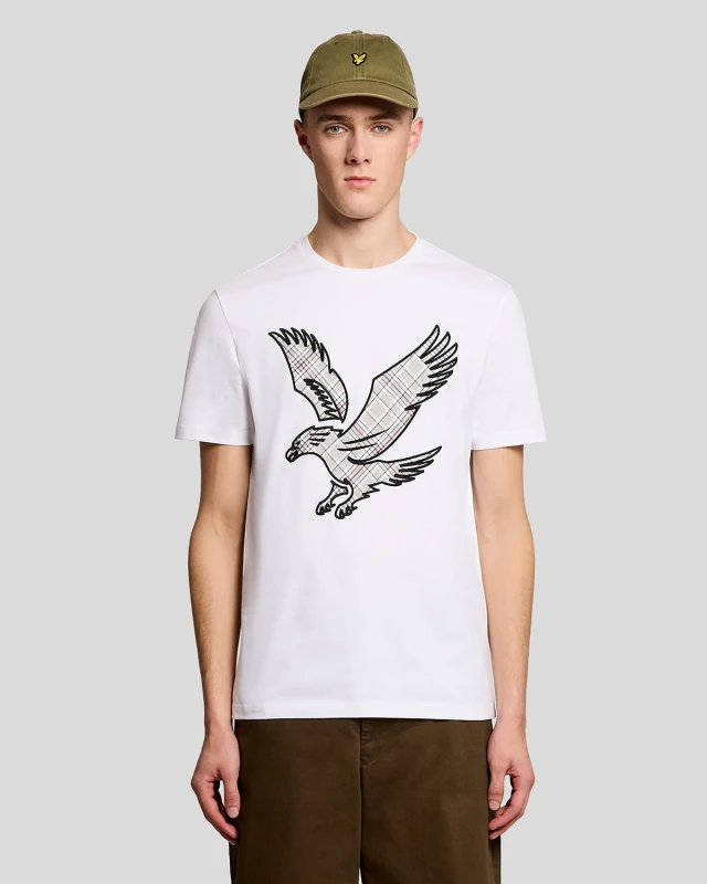 Image of Lyle & Scott Mens Check Eagle Cotton T-Shirt White