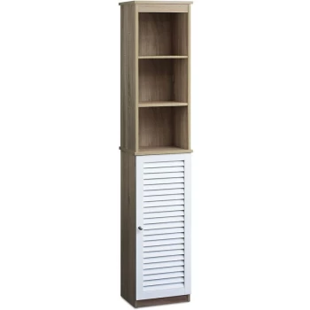 Image of Bathroom tall cabinet with glass doors in white Model 1 - Brown / White