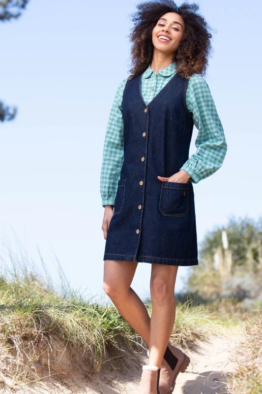 Image of Kite Womens Purewell Denim Pinafore Dress in Midnight Size: 8 Midnight Female 8