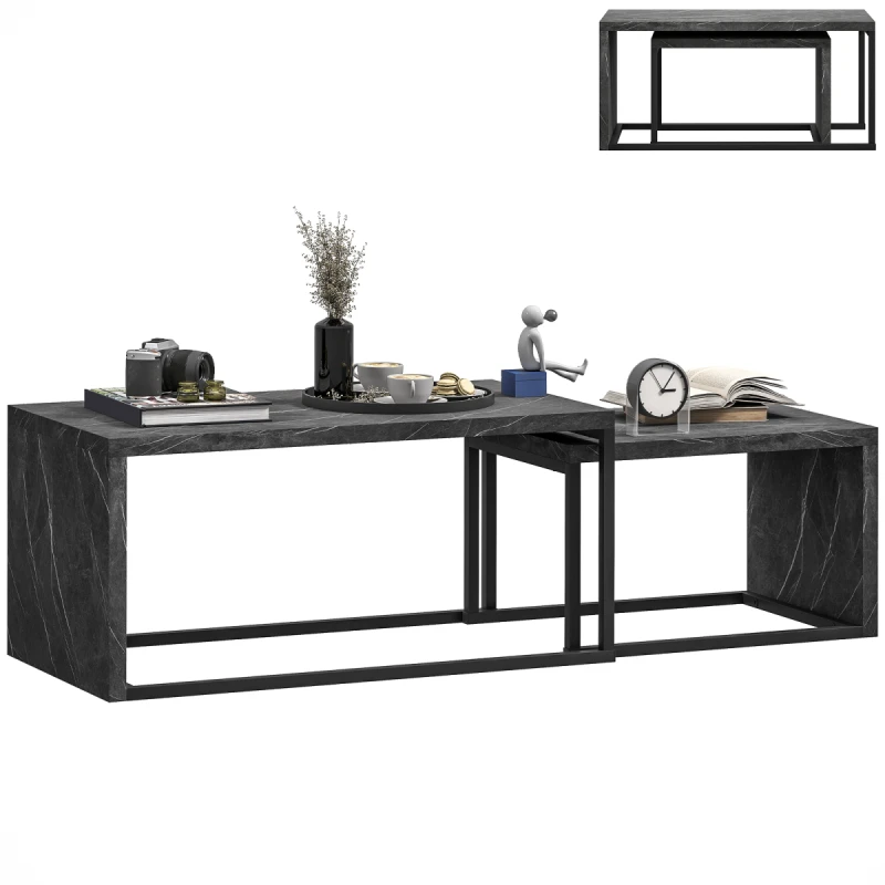 Image of HOMCOM HOMCOM Coffee Tables Set of 2, Nest of Tables for Living Room, Dark Grey Dark Grey One Size Unisex 5063603035065