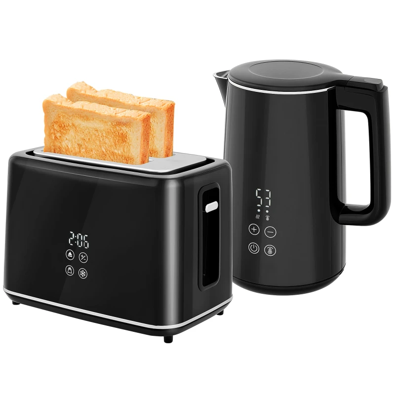 Image of HOMCOM 1.5L 3000W Fast Boil Electric Kettle and 2 Slice Toaster Set, White, Cream 800-211V70CW