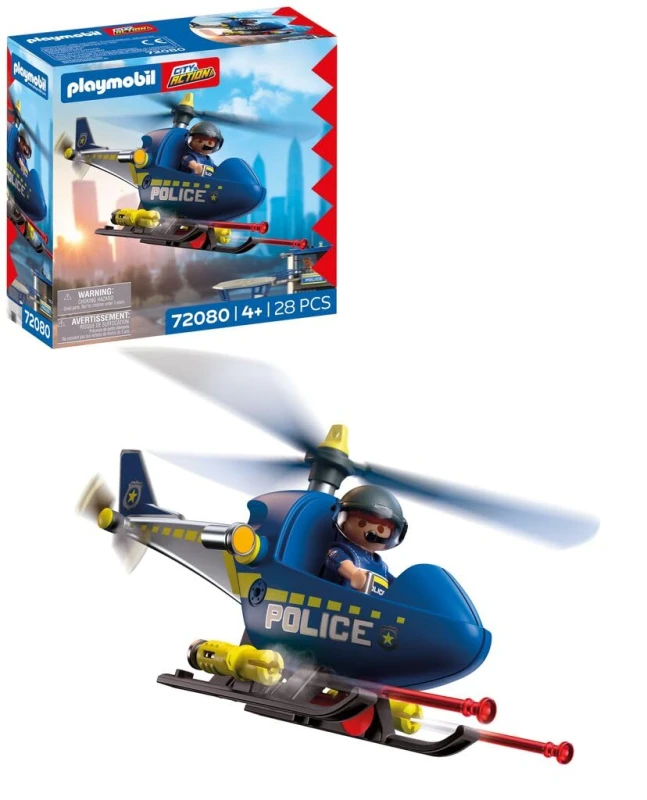 Image of PLAYMOBIL City Action Politiehelikopter Met politieagent draaiende rotors en schietfunctie Eindeloos speelplezier Kinderspeelgoed voor kinderen va