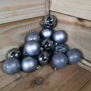 image of 16 x 6cm Christmas Blue Stone Glitter Gloss And Matte Baubles Tree Decorations