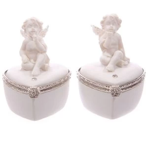 Glitter Wings Heart Shaped Cherub (Pack Of 6) Trinket Box