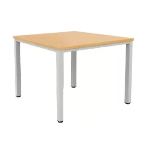 Image of Fraction Infinity Square Beech Meeting Table With Silver Legs - 120 X 120