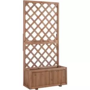 Image of Outsunny Flower Stand Plant Shelf Outdoor Pine Trough Planter Climbing Plants