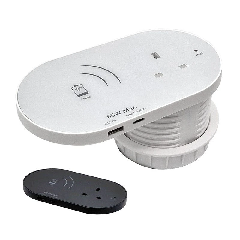 Image of POWERDATA COMBO BLACK 80MM - USB A QC & C 65W PD USB - WIRELESS