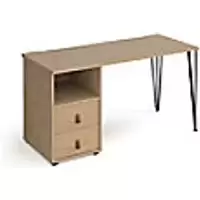 image of Rectangular Hairpin Kendal Oak Desk/Drawers Wood/Metal Hairpin Legs Black Tikal 1400 x 600 x 730mm