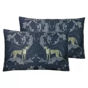 image of Paoletti Nouvilla Twin Pack Polyester Filled Cushions Navy/Saffron 40 x 60cm