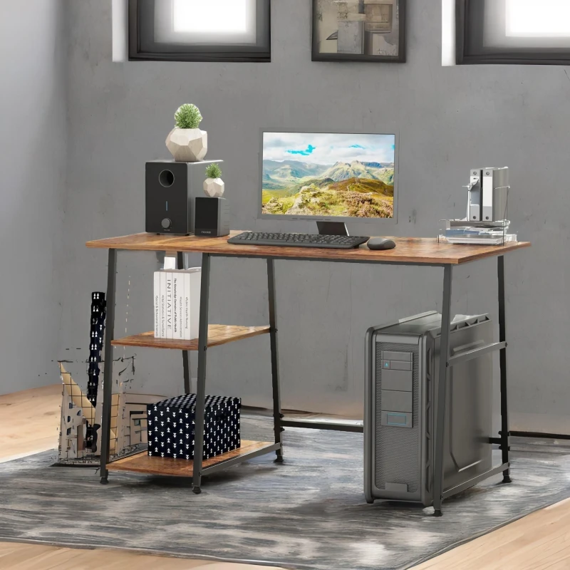 Image of Rafaelo Mobilia Industrial Rustic Writing Desk With 2 Shelves in Dark Brown Dark Brown Unisex