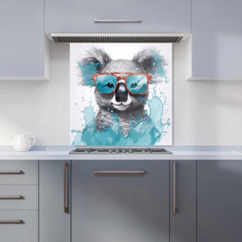 Image of Warren Reed - Designer Panda With Blue Glasses Splashart Tea Towel Blue Unisex