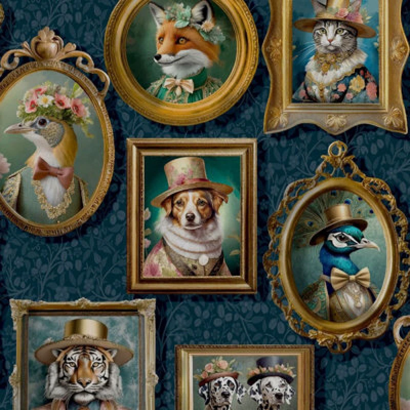 Image of HOLDEN DECOR Holden Decor Regal Beasts Navy Wallpaper Animal Print Trendy Feature Wall WL-13791