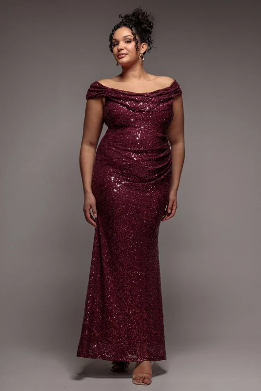 Image of Goddiva Womens dress Goddiva Iridescent Sequin Cowl Rouge Female 46