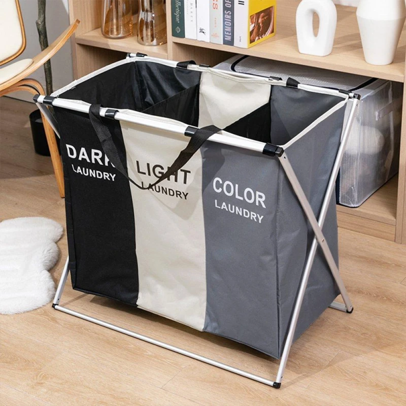 Image of Cottonfy UK 3-Colour Patchwork Foldable Laundry Sorter - Grey Grey M