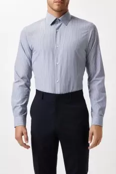 Image of Mens Slim Fit Navy Dobby Stripe Shirt