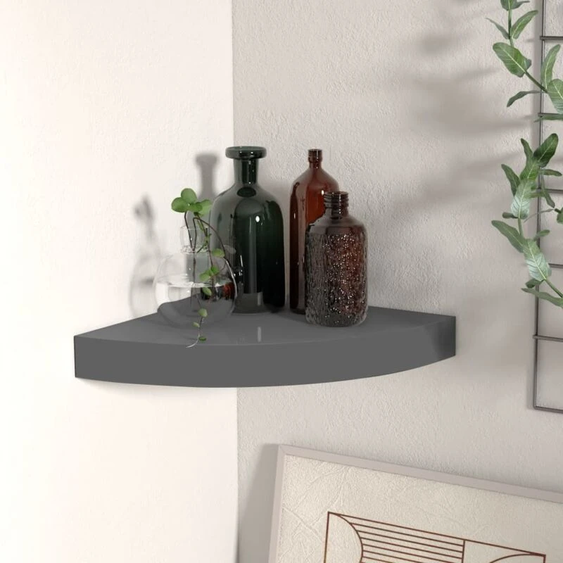 Image of VIDAXL Vidaxl - Floating Corner Shelf High Gloss Grey 25x25x3.8cm mdf 8720286075234