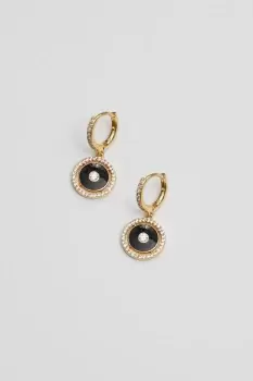 Image of 14K Gold Plated Recycled Jet Enamel And Cubic Zirconia Charm Earrings - Gift Pouch