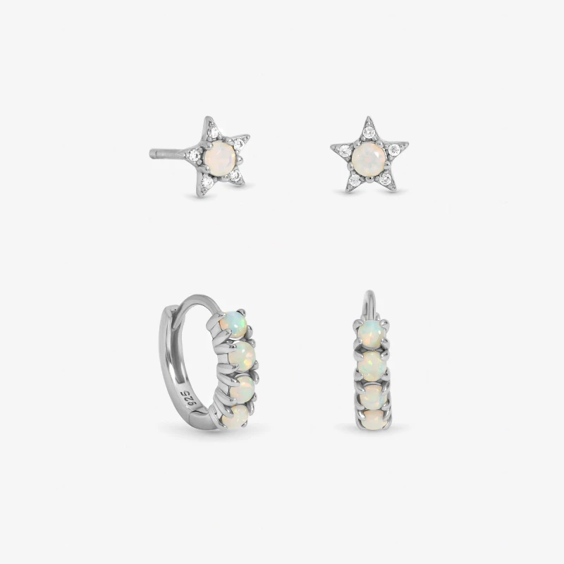 Image of Inicio Sterling Silver Plated Opal Earrings - Pack of 2 Multi Earrings One Size Silver 73783711000