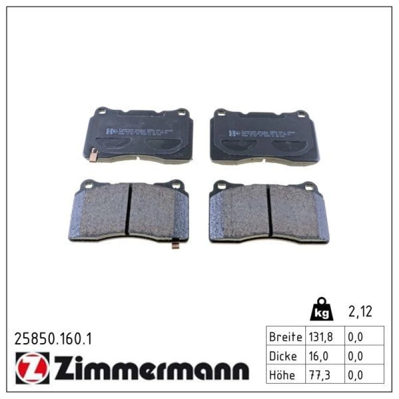 Image of ZIMMERMANN Brake pad set ZIMMERMANN 25850.160.1