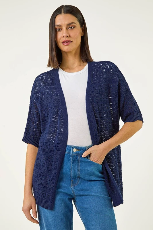 Image of Roman Womens Stitch Detail Knit Cardigan in Navy Size: 10 Navy Female 10
