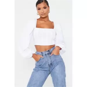 Image of I Saw It First White Corset Detail Balloon Sleeve Top - White
