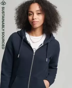 Image of Superdry Womens Organic Cotton Vintage Logo Embroidered Zip Hoodie Navy / Eclipse Navy - Size: 14