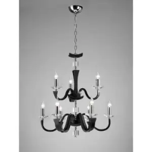 Image of Nardini 2 Tier 9 hanging lamp Polished chrome bulbs / Faux Black leather / crystal