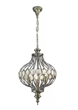 image of Marisa Ceiling Pendant 3 Light E14 Antique Brass, Amber Crystal