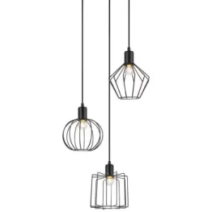 image of Italux Gervais - Industrial And Retro Hanging Pendant Black 3 Light , E27