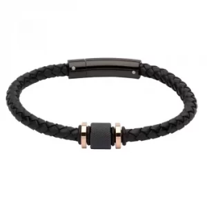 image of Unique Mens Black Leather Black and Rose-IP Braided Bracelet...