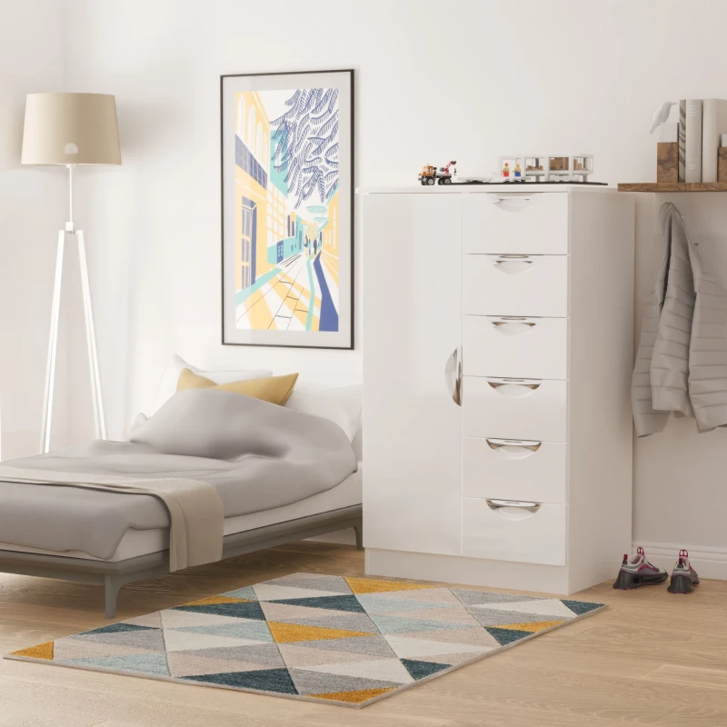 Image of Swift Ella Ready Assembled Kids 1 Door 5 Drawer Wardrobe White WR31G Unisex