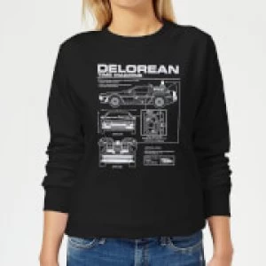 image of Back To The Future DeLorean Schematic Womens Sweatshirt - Black