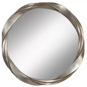 Image of Mirror Circular Twisted Silver Leaf Sculptured Frame Aged Silver LED 0 Bulb