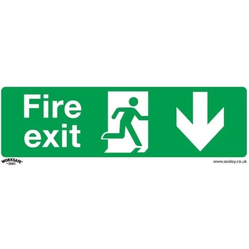 image of SS22V10 Safe Conditions Safety Sign - Fire Exit (Down) - Self-Adhesive Vinyl - Pack of 10 - Sealey