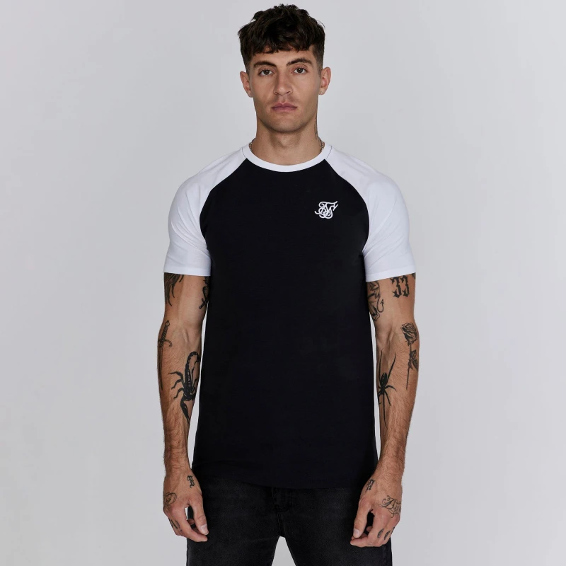 Image of SikSilk Mens Regular Fit Raglan T-Shirt Black/White male Small