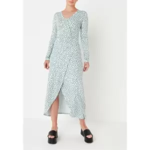 image of Missguided Polka Dot Asymmetric Wrap Midaxi Dress - Blue