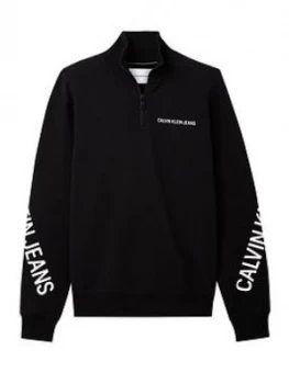 Image of Calvin Klein Jeans Stretch Logo 1/4 Zip Sweat, Black, Size XS, Men