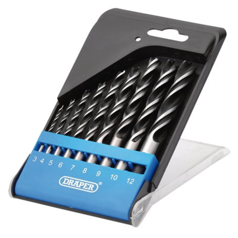 Image of Draper 9 Piece Brad Point Wood Drill Bit Set DBWS2