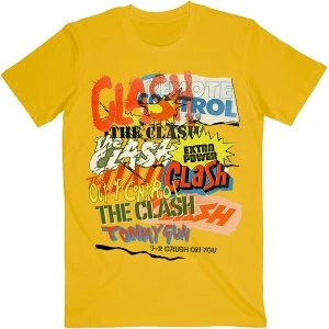 Image of The Clash - Singles Collage Text Unisex Large T-Shirt - Yellow