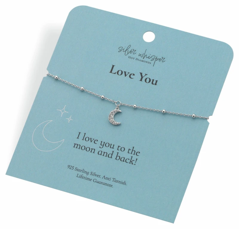 Image of Hot Diamonds Sterling Silver Love You Moon Charm Bracelet