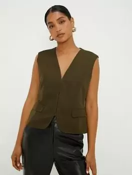 Image of Dorothy Perkins Short Waistcoat - Khaki, Green, Size 14, Women