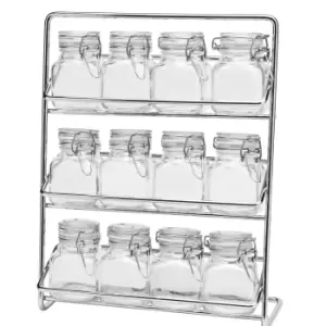 image of Pisa Chorme 12 Glass Clip Tob Jar Spice Rack Chrome