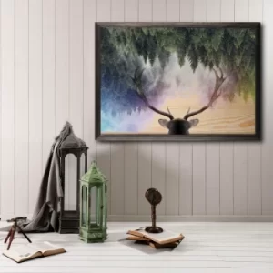 Image of Stag Heaven XL Multicolor Decorative Framed Wooden Painting