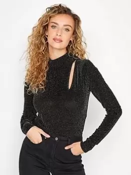 Image of Long Tall Sally Glitter Fabric Top - Black, Size 10, Women