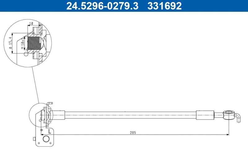 Image of ATE 24.5296-0279.3 Brake Hose without banjo bolt Brake Hose (83)