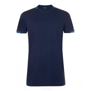 Image of SOLS Mens Classico Contrast Short Sleeve Football T-Shirt (S) (French Navy/Royal Blue)