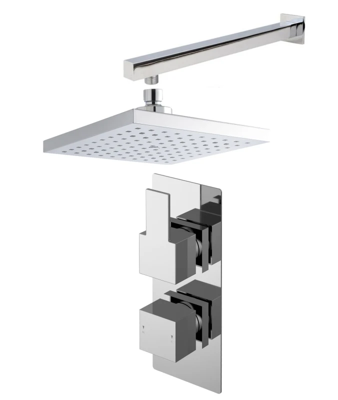 Image of Balterley Ripple Concealed Square Twin Valve Arm Head Shower Bundle Chrome Silver