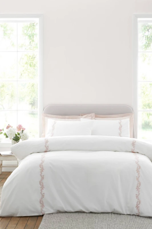 Image of Bianca 'Camille Embroidered Floral' 200 Thread Count Cotton Duvet Cover Set in Pink Size: King Pink Unisex King